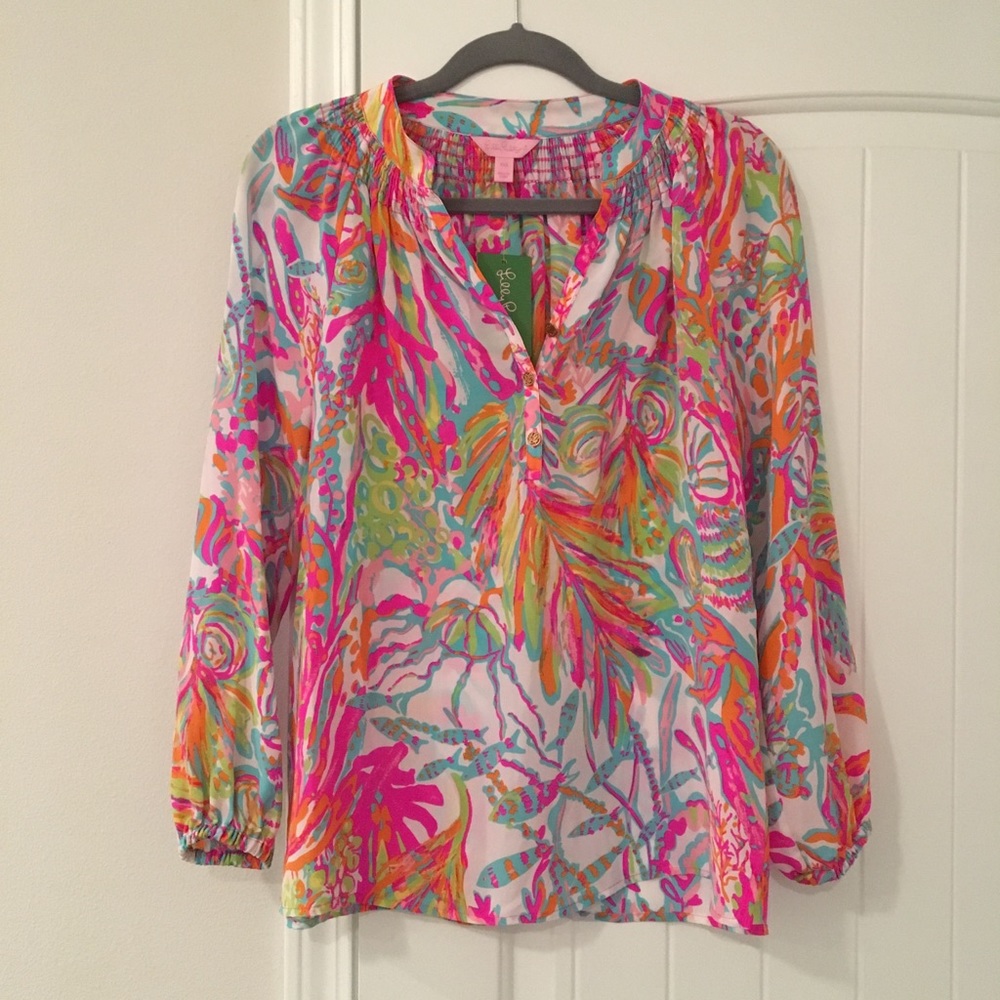 Scuba to Cuba Silk Elsa top long sleeve XXS NWT